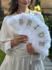 1pc Faux Pearl Bride Letter Decor White Feather Folding Fan, Handheld Fan For Bachelorette Party & Wedding Bride Shower Decorations, Elegant Wedding Favors